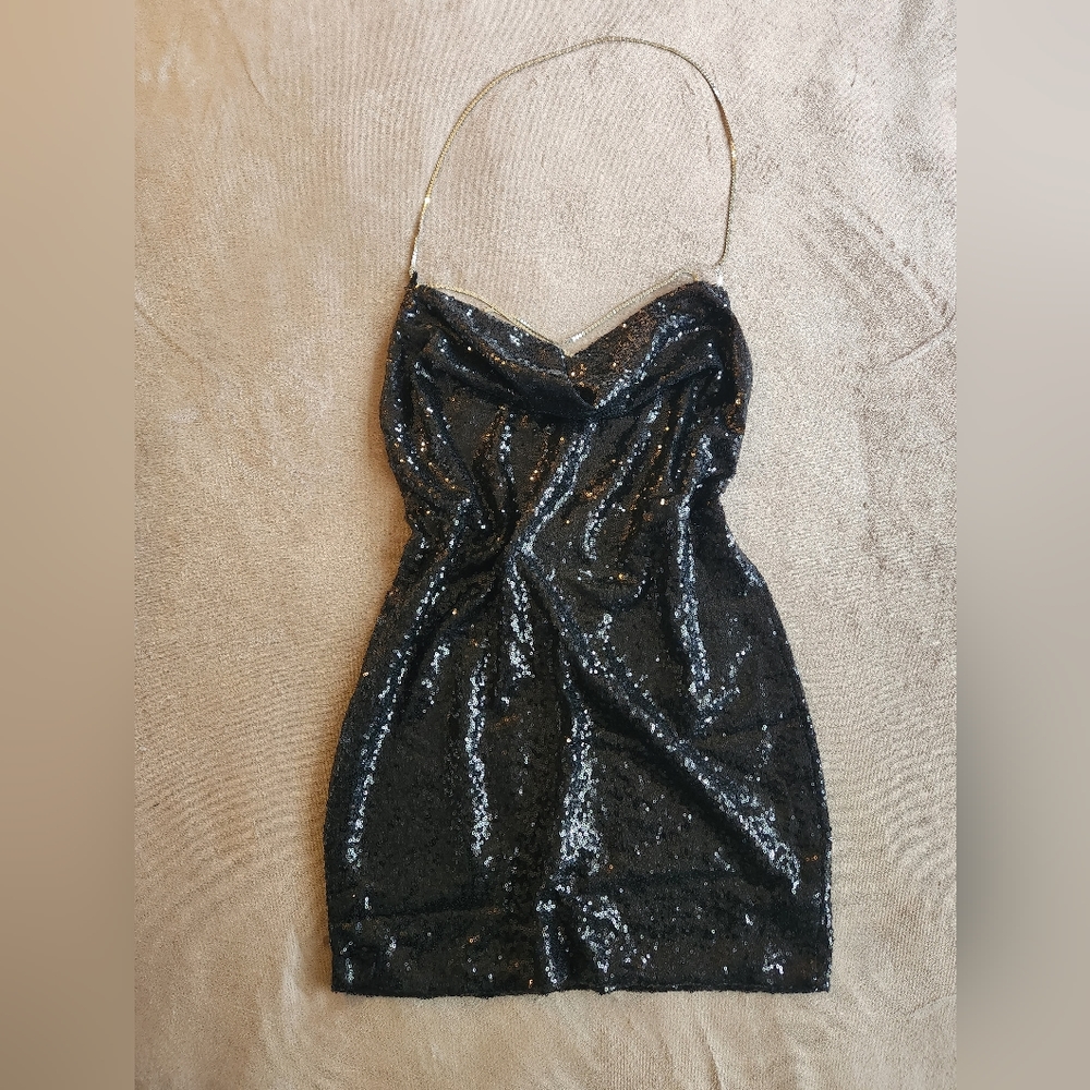 $12 PrettyLittleThing Black Sequin Party Dress Size 8 *